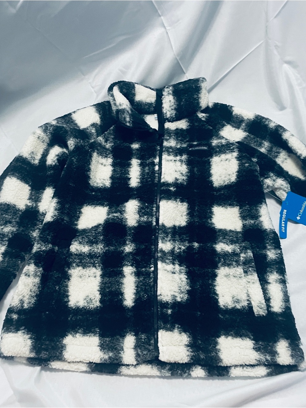 Columbia Black& White Plaid Faux Shearling Zip Jacket